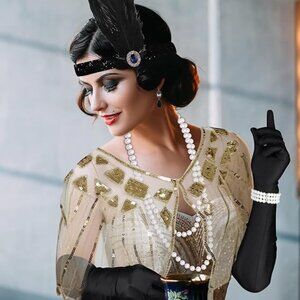 Dapper Days Set 10‎ Pieces 1920s Flapper Girl Set Gold Tone Shawl